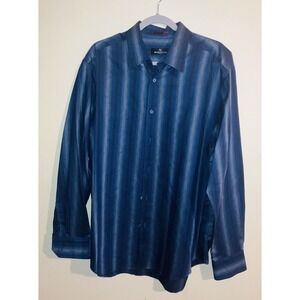 Bugatchi Uomo Shirt Mens XL Blue Striped W dotted Circle Design Long Sleeve